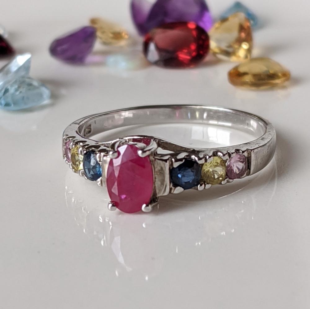 Genuine Ruby, Sapphire, Tourmaline Plat/Sterling